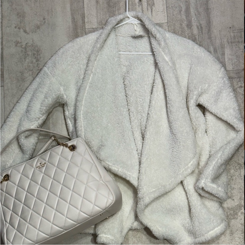 Lucky Brand Cardigan Draped Sherpa Open Front Unstructured Soft Off White XL